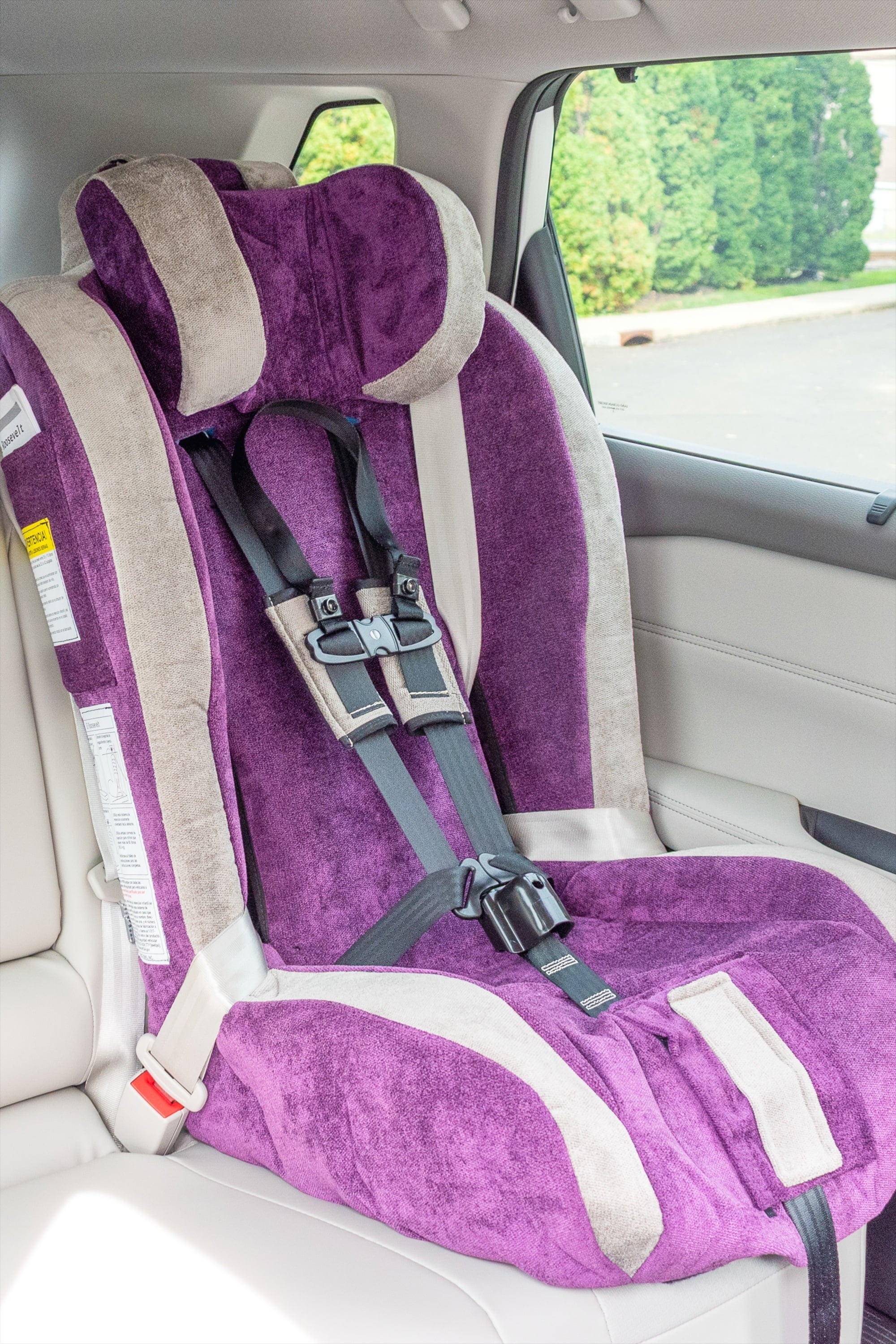 No Child - Chest Clip & Buckle Guards - Installed (Purple Seat)