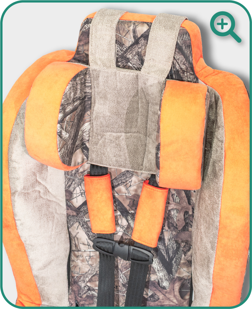 Roosevelt headrest detail — Hunter Orange Camo