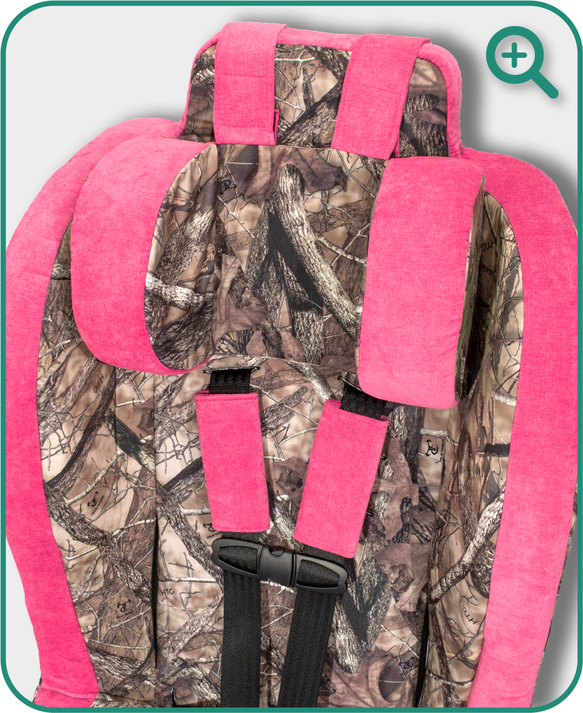 Roosevelt headrest detail — Pink Camo